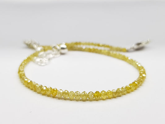 Natural Yellow Color Round Polished Loose Diamond Beads 7.00" Bracelet
