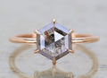 Salt And Pepper Ring, Hexagon Diamond Ring, Engagement Ring, 14K Rose Gold Ring, Rose Cut Ring, Wedding Ring, Gift For Her