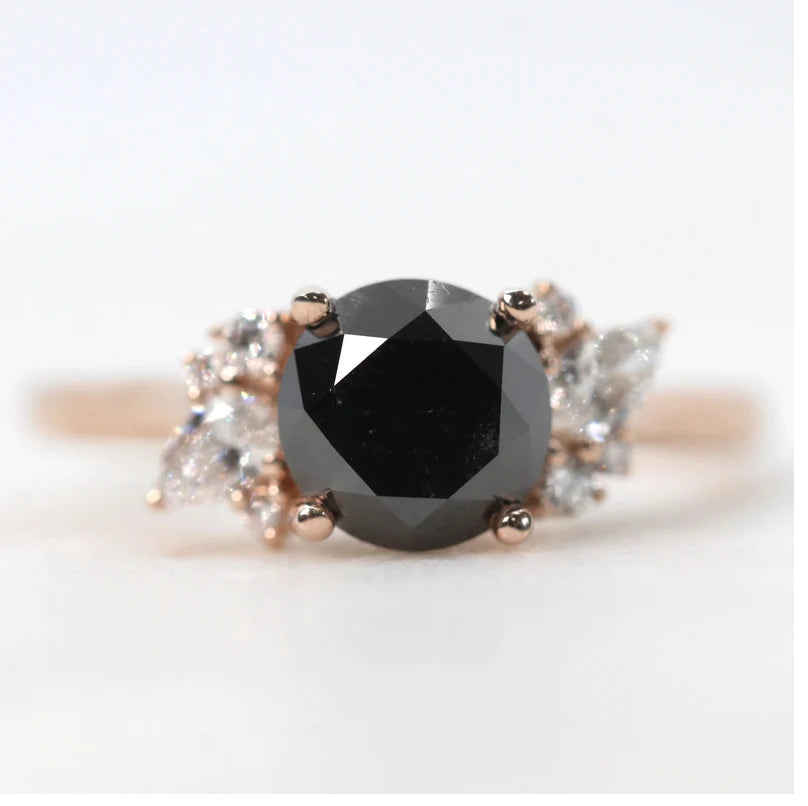Round Diamond Engagement Ring ! Natural Black Color Diamond Anniversary Ring ! Gift For Her