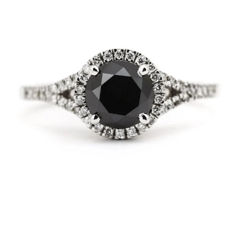 Black Color Round Diamond Ring Engagement Wedding Gift Ring 14K Solid Rose White Yellow Gold Ring 1.75 CT Unique Anniversary Gift for Love