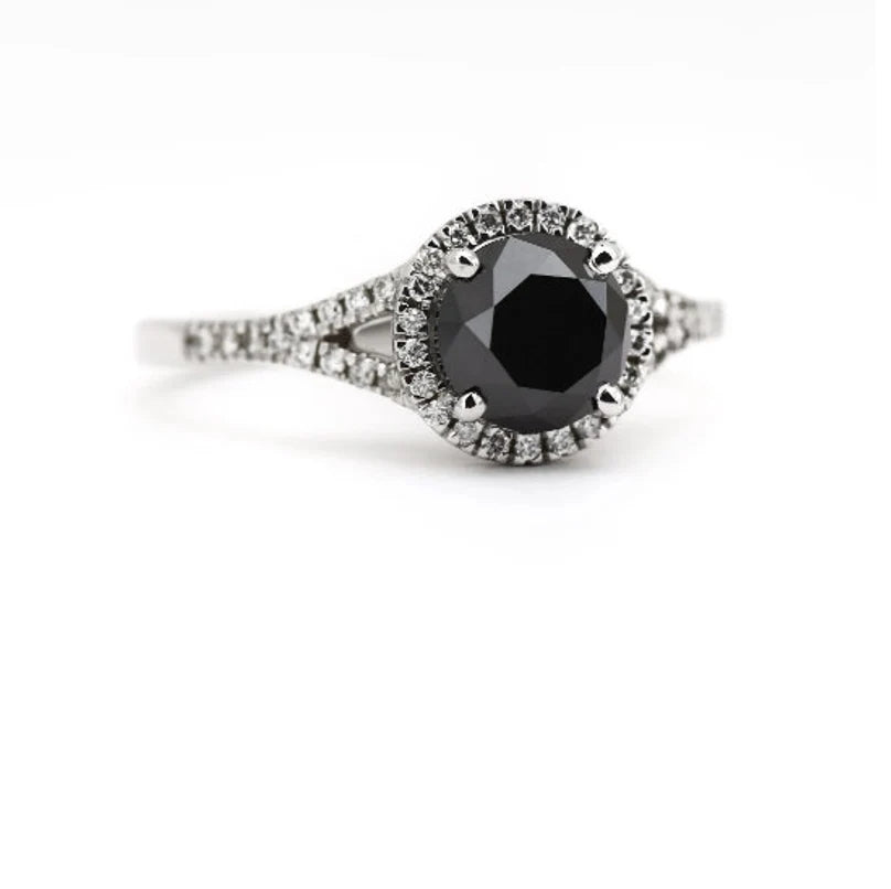 Black Color Round Diamond Ring Engagement Wedding Gift Ring 14K Solid Rose White Yellow Gold Ring 1.75 CT Unique Anniversary Gift for Love