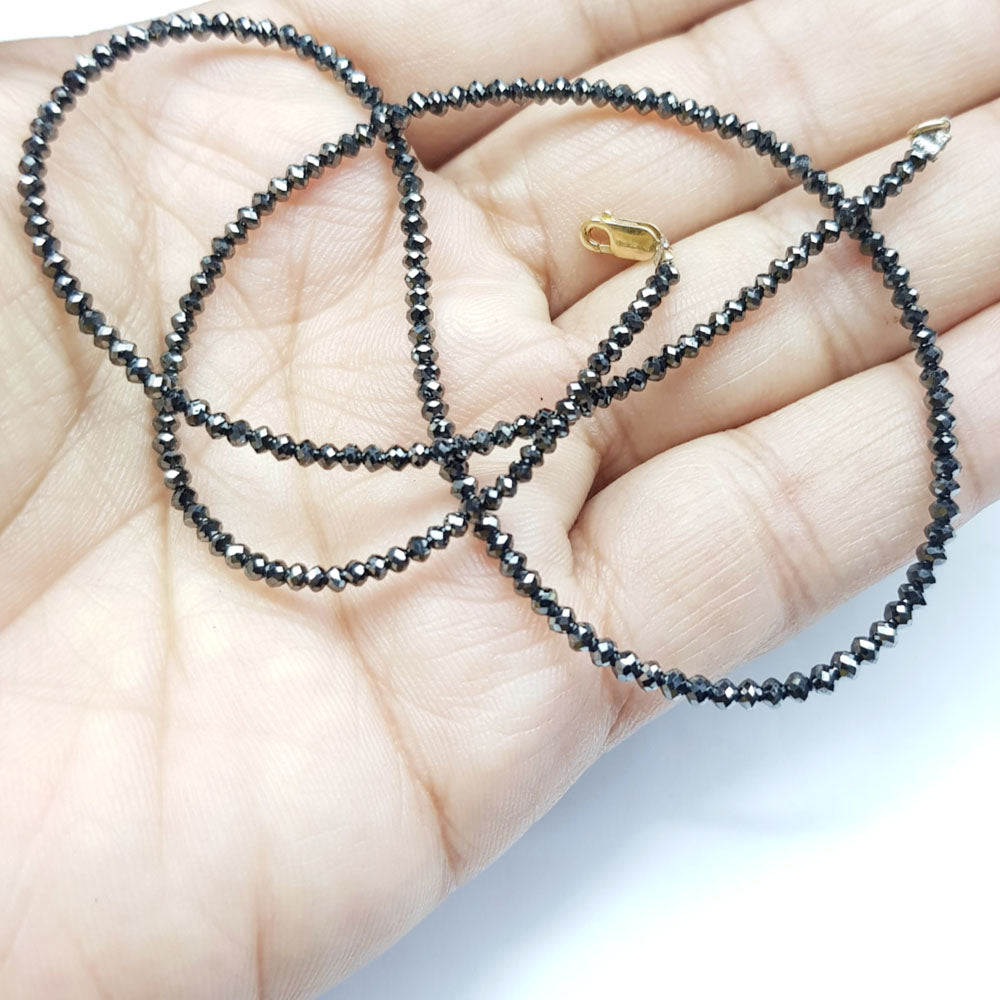 Natural Black Round Polished Loose Diamond Beads 16" Strand Necklace
