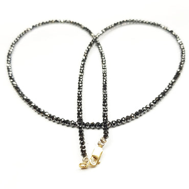 Natural Black Round Polished Loose Diamond Beads 16" Strand Necklace