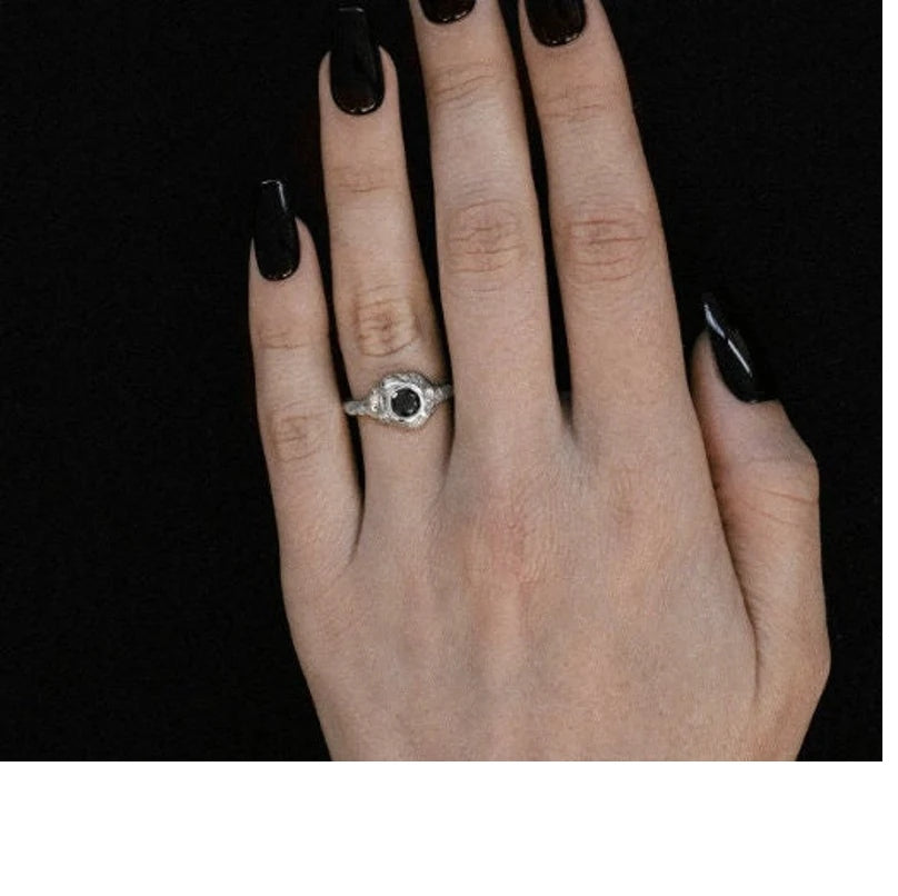 Black Color Diamond Ring ! Natural Round Cut Diamond Engagement Ring 14k Yellow White Rose Gold Anniversary Ring Christmas Gift For Her