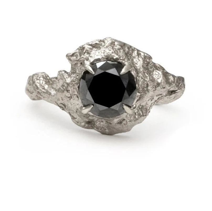 Black Color Diamond Ring ! Natural Round Cut Diamond Engagement Ring 14k Yellow White Rose Gold Anniversary Ring Christmas Gift For Her