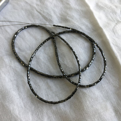 Natural Black Polished Tube Loose Diamond Beads 16" Strand Necklace