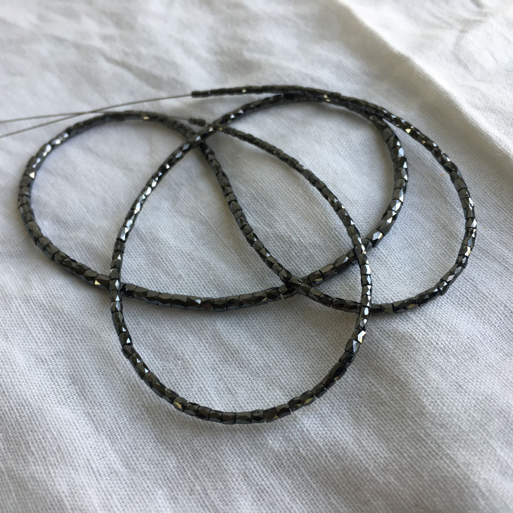Natural Black Polished Tube Loose Diamond Beads 16" Strand Necklace