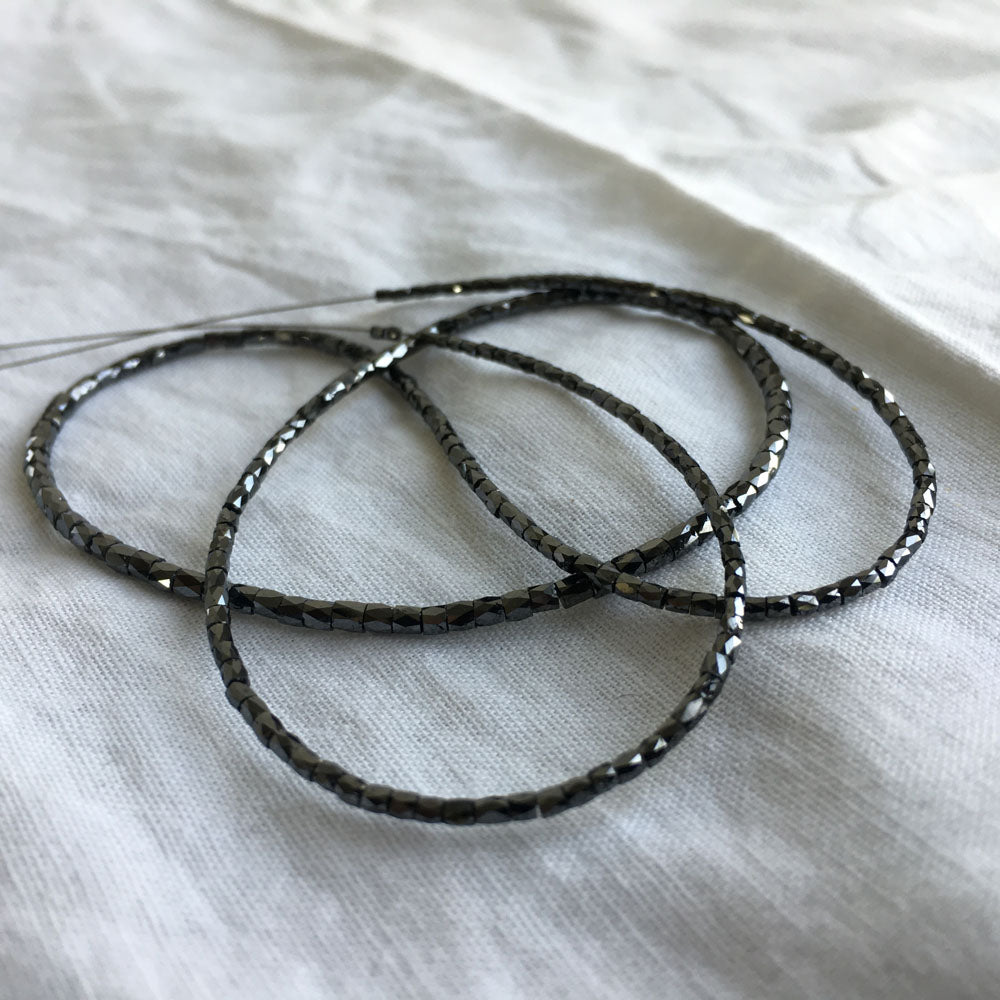Natural Black Polished Tube Loose Diamond Beads 16" Strand Necklace