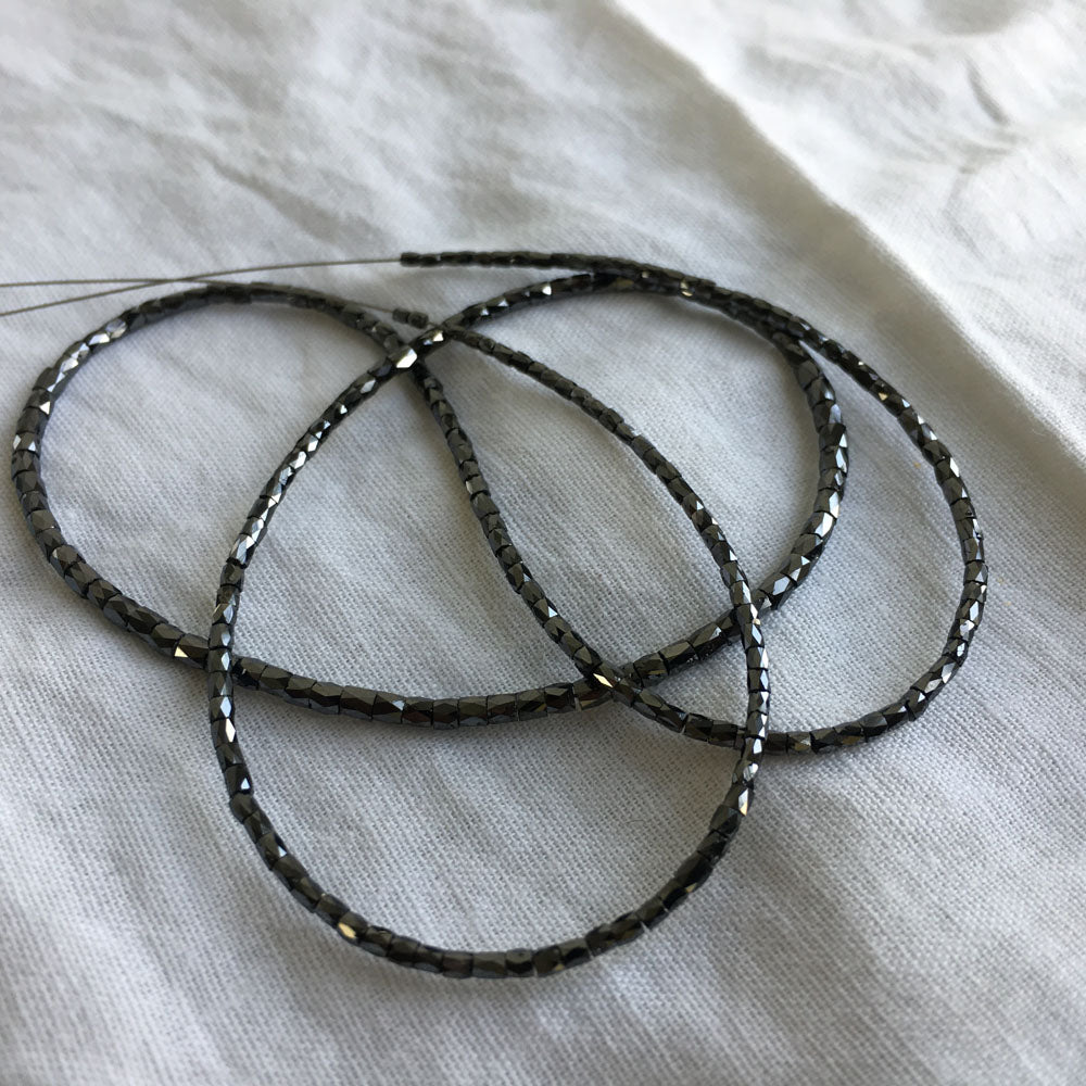 Natural Black Polished Tube Loose Diamond Beads 16" Strand Necklace