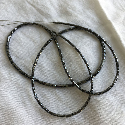 Natural Black Polished Tube Loose Diamond Beads 16" Strand Necklace