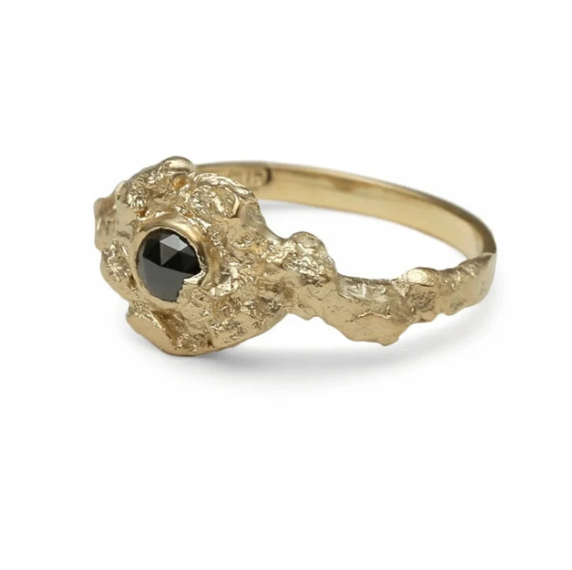 Black Color Diamond Ring ! Natural Round Rose Cut Diamond Engagement Ring 14k Yellow White Rose Gold Anniversary Ring Christmas Gift For Her