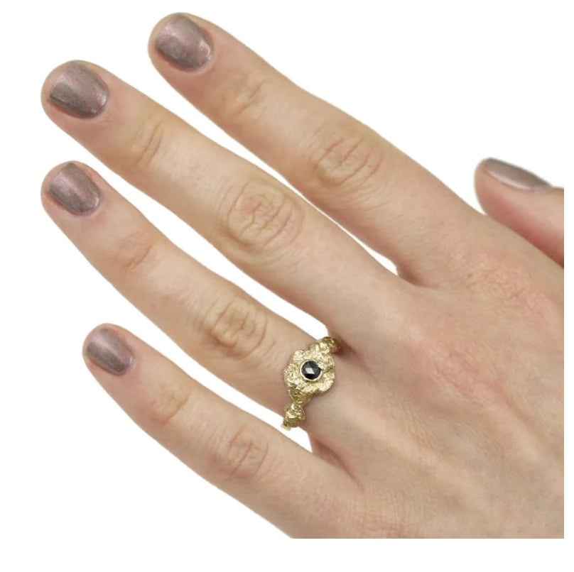 Black Color Diamond Ring ! Natural Round Rose Cut Diamond Engagement Ring 14k Yellow White Rose Gold Anniversary Ring Christmas Gift For Her