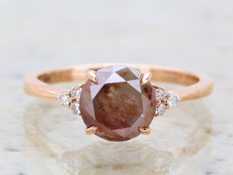 2.20 Ct Salt and pepper Diamond engagement ring vintage ring solitaire ring unique rose gold diamond art deco Wedding anniversary ring