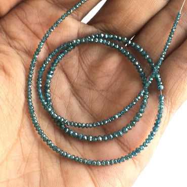 Natural Blue Round Polished Loose Diamond Beads 16" Strand Necklace