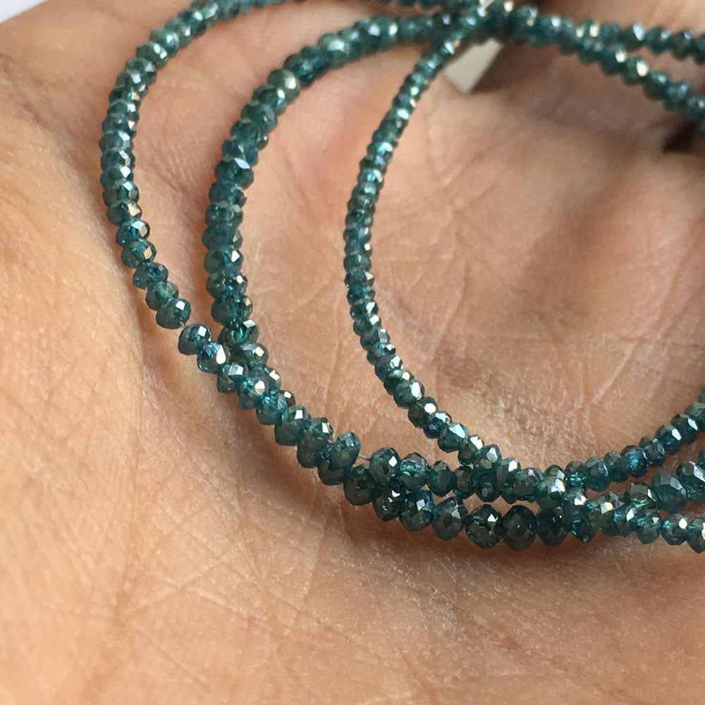 Natural Blue Round Polished Loose Diamond Beads 16" Strand Necklace