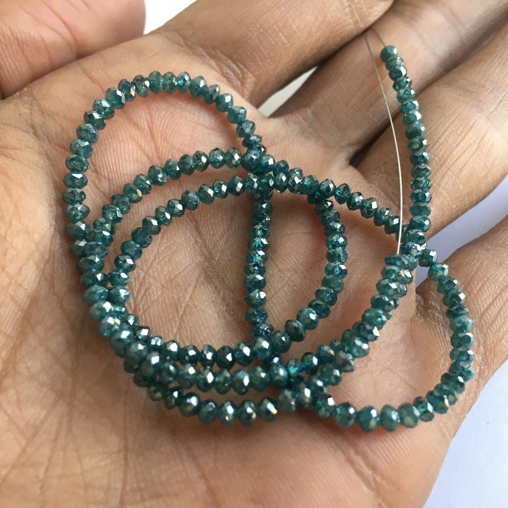Natural Blue Round Polished Loose Diamond Beads 16" Strand Necklace