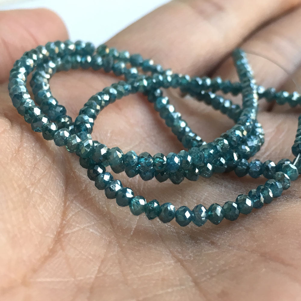 Natural Blue Round Polished Loose Diamond Beads 16" Strand Necklace