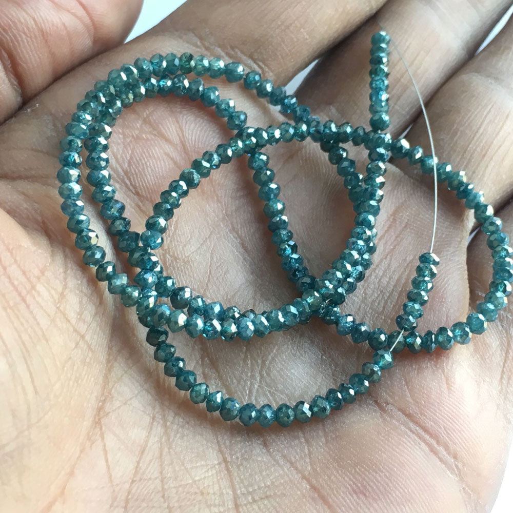 Natural Blue Round Polished Loose Diamond Beads 16" Strand Necklace