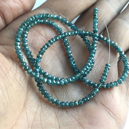 Natural Blue Round Polished Loose Diamond Beads 16" Strand Necklace