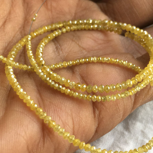 Natural Yellow Color Round Polished Loose Diamond Beads 16" Strand Necklace