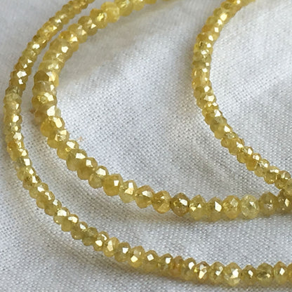 Natural Yellow Color Round Polished Loose Diamond Beads 16" Strand Necklace