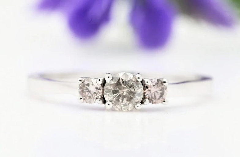 Salt and Pepper Ring ! Round Diamond Ring • Three-Stone Ring • Engagement Ring • Anniversary Ring • Engagement Gift • Pink Diamond Ring