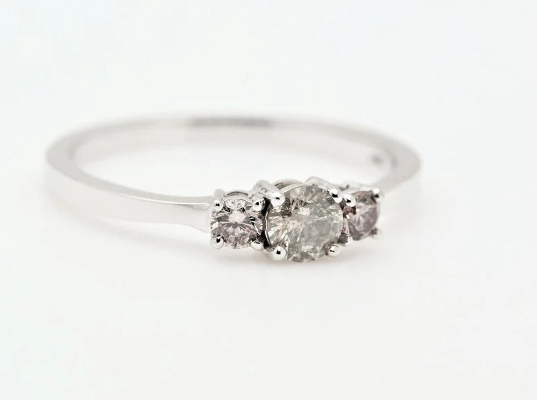 Salt and Pepper Ring ! Round Diamond Ring • Three-Stone Ring • Engagement Ring • Anniversary Ring • Engagement Gift • Pink Diamond Ring