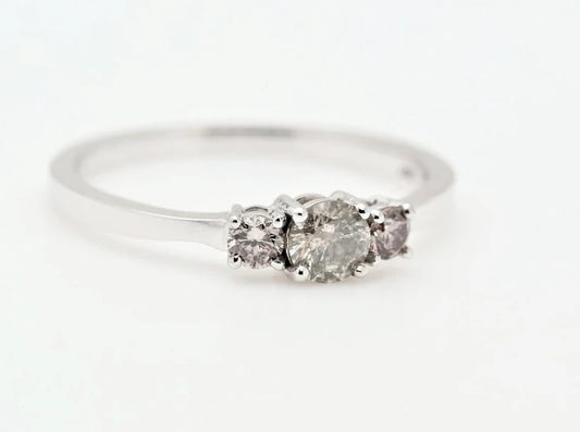 Salt and Pepper Ring ! Round Diamond Ring • Three-Stone Ring • Engagement Ring • Anniversary Ring • Engagement Gift • Pink Diamond Ring