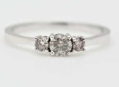 Salt and Pepper Ring ! Round Diamond Ring • Three-Stone Ring • Engagement Ring • Anniversary Ring • Engagement Gift • Pink Diamond Ring