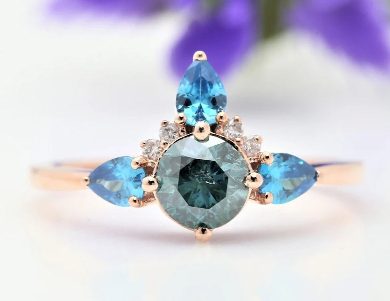 Anniversary Ring ! Natural Blue Color Diamond Ring ! Natural Round Diamond Engagement Ring ! Anniversary Gift ! Gift For Her