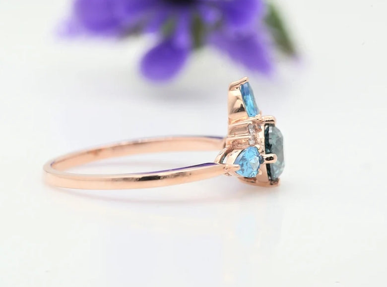 Anniversary Ring ! Natural Blue Color Diamond Ring ! Natural Round Diamond Engagement Ring ! Anniversary Gift ! Gift For Her
