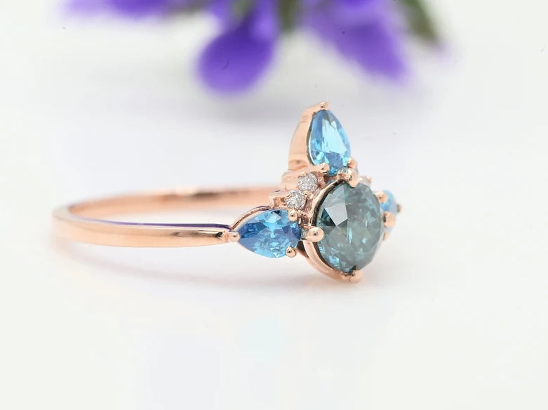 Anniversary Ring ! Natural Blue Color Diamond Ring ! Natural Round Diamond Engagement Ring ! Anniversary Gift ! Gift For Her