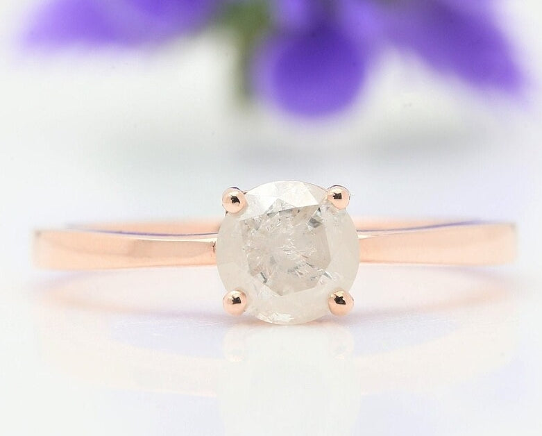 0.82 Ct Salt and Pepper Diamond Ring, Round Diamond Ring, Engagement Ring, 14K Rose Gold Ring, Wedding Ring, Gift For Her, Propose Ring