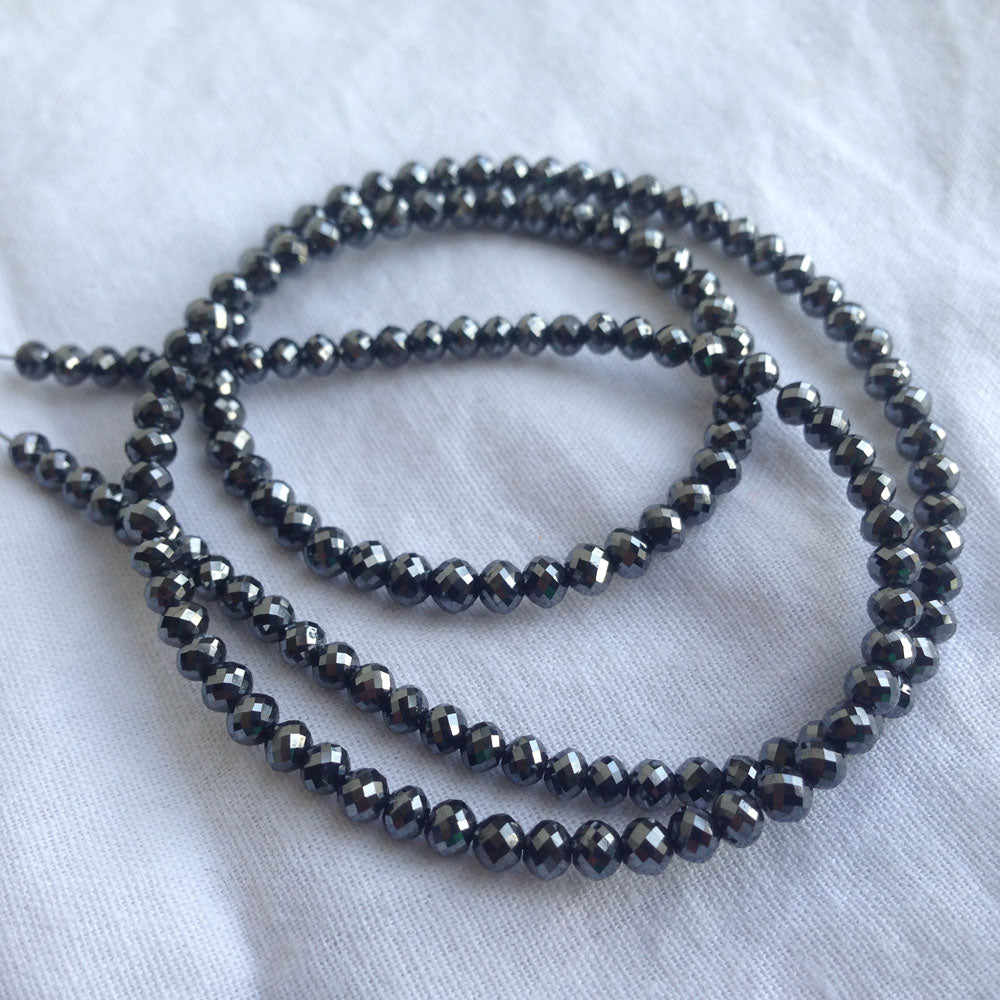 Natural Black Round Ball's Cut Polished Loose Diamond Beads 16" Strand Necklace