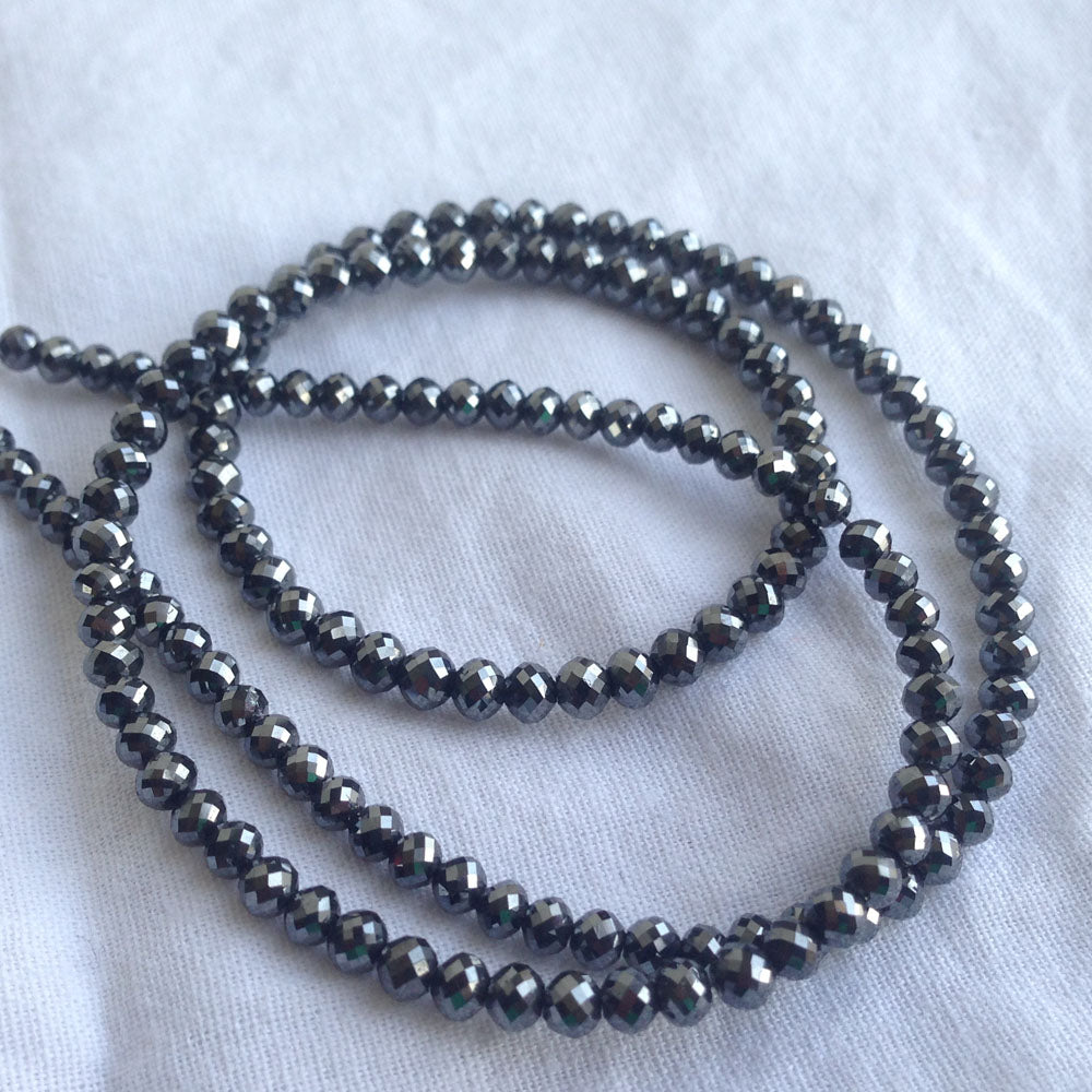 Natural Black Round Ball's Cut Polished Loose Diamond Beads 16" Strand Necklace