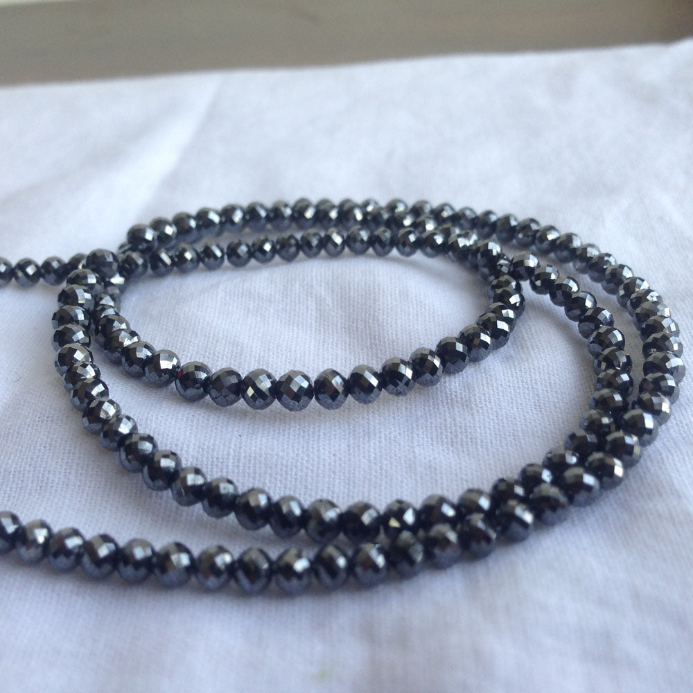 Natural Black Round Ball's Cut Polished Loose Diamond Beads 16" Strand Necklace