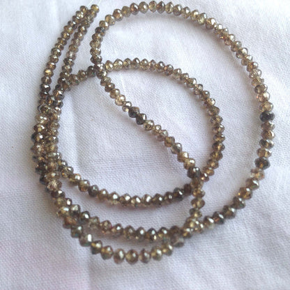 Natural Brown Color Round Polished Loose Diamond Beads 16" Strand Necklace
