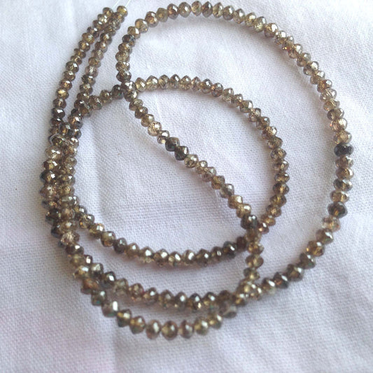 Natural Brown Color Round Polished Loose Diamond Beads 16" Strand Necklace