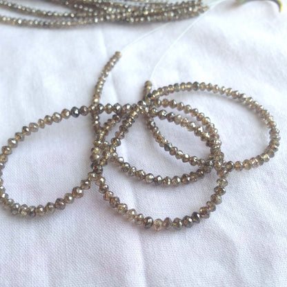 Natural Brown Color Round Polished Loose Diamond Beads 16" Strand Necklace