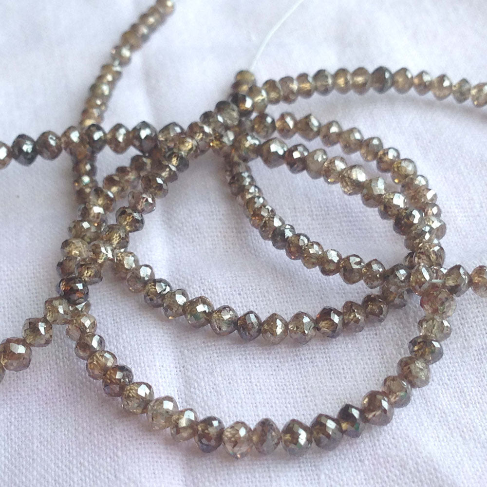 Natural Brown Color Round Polished Loose Diamond Beads 16" Strand Necklace