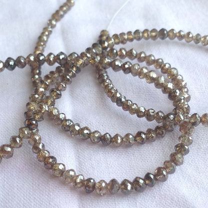 Natural Brown Color Round Polished Loose Diamond Beads 16" Strand Necklace