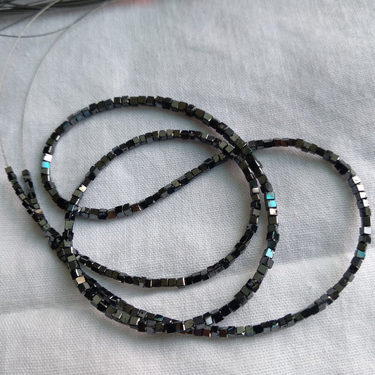 Natural Black Polished Cube Loose Diamond Beads 16" Strand Necklace