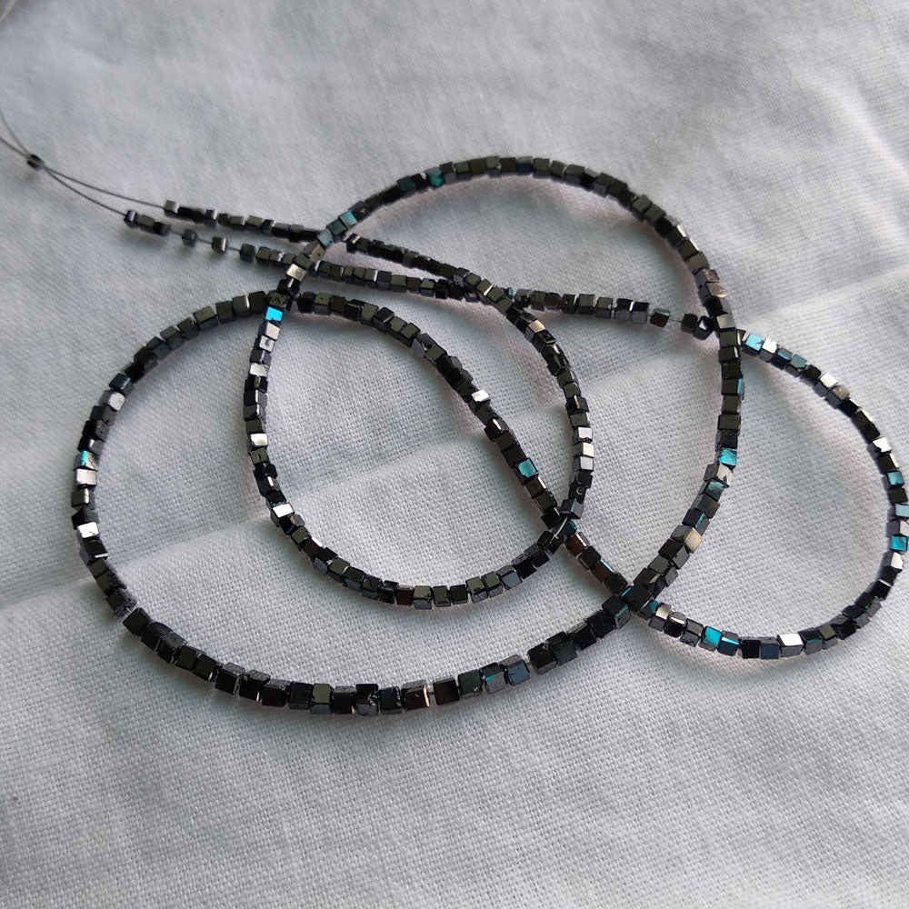 Natural Black Polished Cube Loose Diamond Beads 16" Strand Necklace