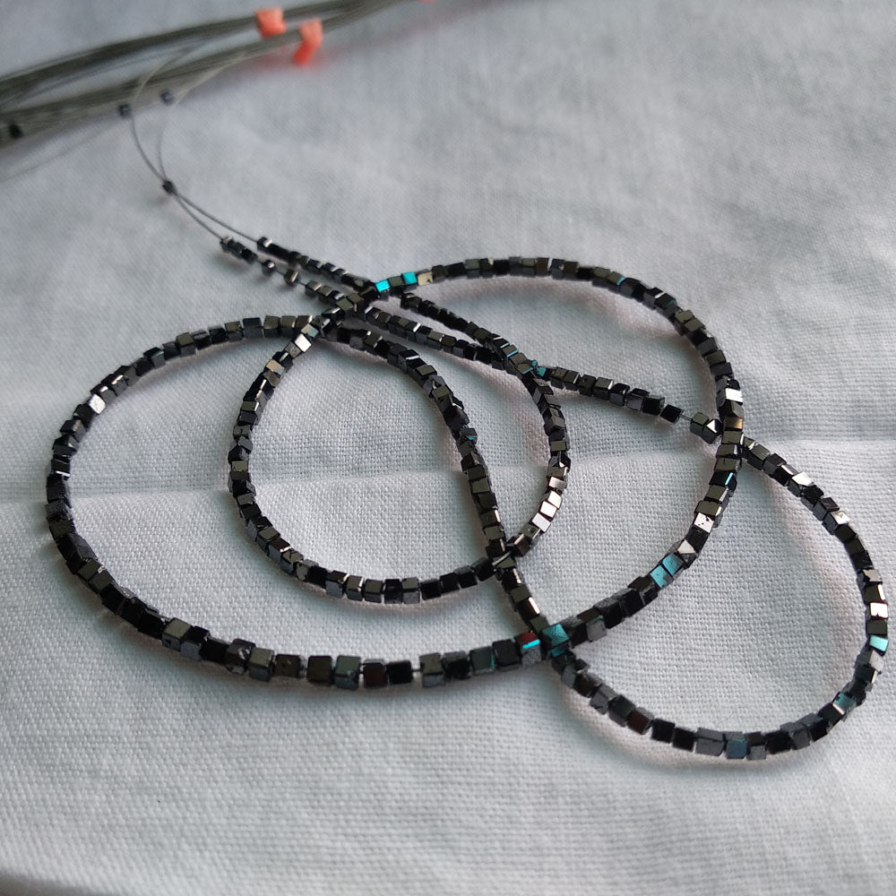 Natural Black Polished Cube Loose Diamond Beads 16" Strand Necklace