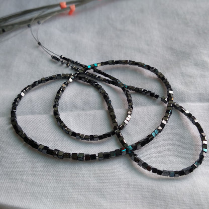 Natural Black Polished Cube Loose Diamond Beads 16" Strand Necklace