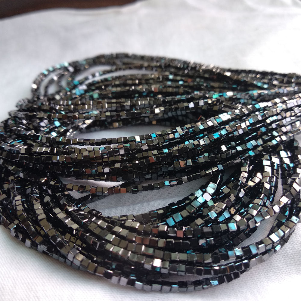 Natural Black Polished Cube Loose Diamond Beads 16" Strand Necklace