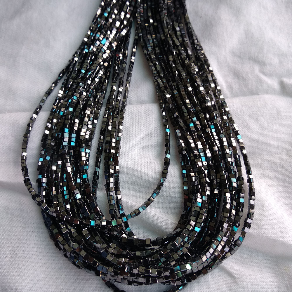 Natural Black Polished Cube Loose Diamond Beads 16" Strand Necklace