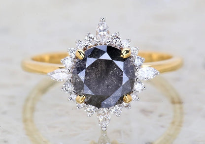 Salt and Pepper Diamond Engagement Ring ! Natural Gray Diamond Anniversary Ring ! Natural Round Diamond Ring ! Gift For Her