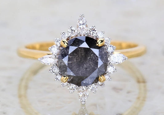 Salt and Pepper Diamond Engagement Ring ! Natural Gray Diamond Anniversary Ring ! Natural Round Diamond Ring ! Gift For Her