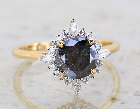 Salt and Pepper Diamond Engagement Ring ! Natural Gray Diamond Anniversary Ring ! Natural Round Diamond Ring ! Gift For Her